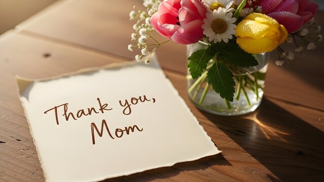 Show Your Appreciation This Mother's Day with Stunning Flowers and a Heartfelt Thank You Note, Creating a Warm and Loving Moment She'll Treasure Forever - Powered by Adobe