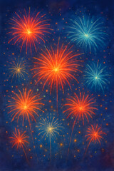 Naklejka premium Vibrant Fireworks Display Painting on Dark Blue Background for Celebrations
