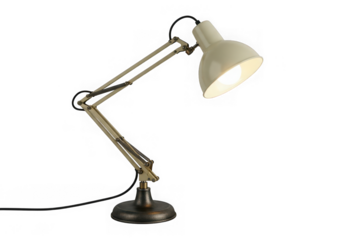 Adjustable desk lamp a creamcolored shade a flexible arm, providing warm light, isolated on transparent background