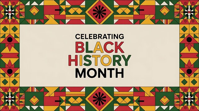 Vibrant border design celebrating black history month with colorful text centered on a light background