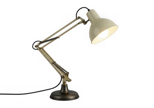 Adjustable desk lamp a creamcolored shade a flexible arm, providing warm light, isolated on transparent background