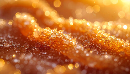 Golden Sugary Delights: A close-up view of glistening, sugar-coated treats, radiating warmth. The fine sugar crystals shimmer in the soft light, evoking feelings of indulgence.