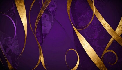 Elegant gold ribbons and abstract textures create a luxurious purple design.