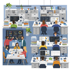 Diverse team collaborating in a modern office environment.