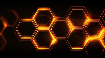 Dynamic hexagonal patterns in vibrant orange and black create a stunning visual impact, perfect for backgrounds in modern design, technology, or abstract themes.