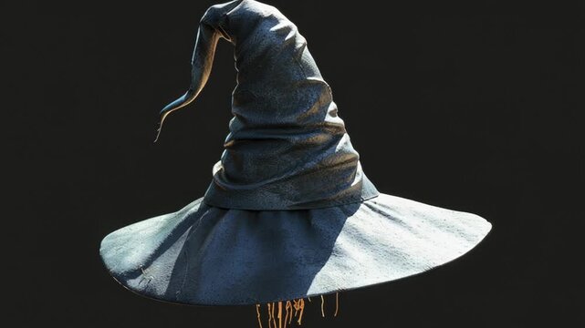 Video A blue witch hat sits alone on a dark black background
