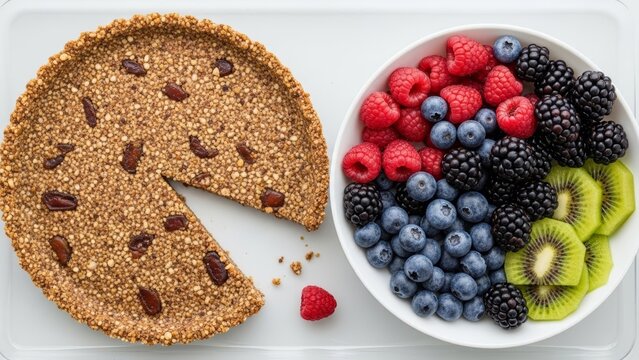 Delicious vegan tart with healthy fresh fruits perfect for a vibrant dessert menu or healthy lifestyle blog - Powered by Adobe