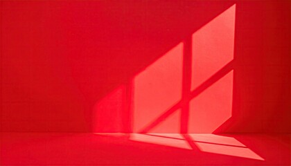 Geometric light patterns cast on a vibrant red wall and floor.
