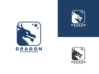 Dragon with square line logo design vector template. Dragon logo design icon