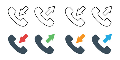 incoming call and outgoing call icon set vector