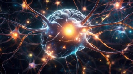 Brain Neurons Firing - A Digital Illustration of Neural Network Activity.