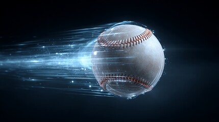 A dynamic close-up of a baseball flying through the air, surrounded by a vibrant blur, capturing the essence of speed and energy that defines America's favorite pastime sport.