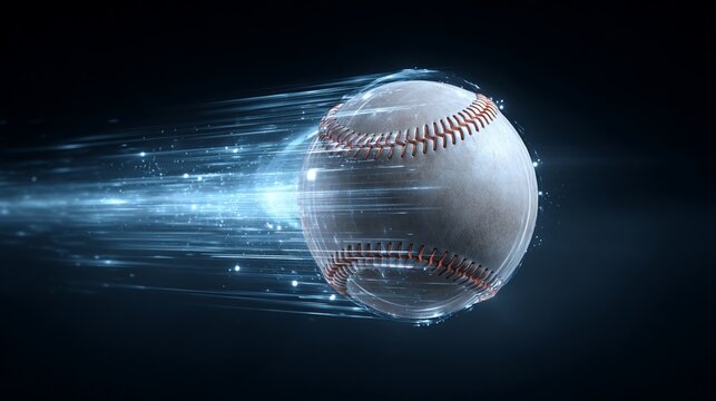 A dynamic close-up of a baseball flying through the air, surrounded by a vibrant blur, capturing the essence of speed and energy that defines America's favorite pastime sport.