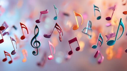 Colorful musical notes floating in artistic motion