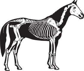 Black and white vector illustration of a wild zebra silhouette drawing, an isolated mammal with a tail
