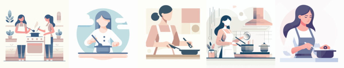 Cute Woman Cooking Vector Illustration