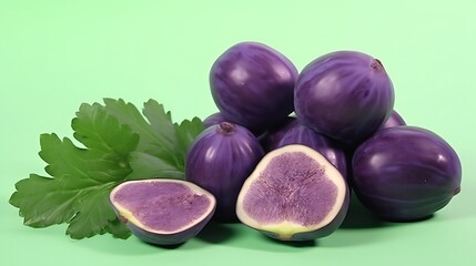 Fresh figs with parsley, a vibrant and healthy snack, perfect for lifestyle bloggers and nutrition websites, a delicious vegan treat on light green