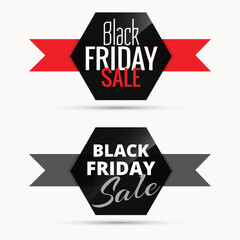 Bold Black Friday sale banner with modern black, white, and red ribbons. Clean, eye-catching design ideal for promotions, discounts, advertising campaigns, and seasonal retail marketing.