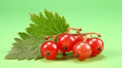 Bright red currants with vibrant green leaves create a stunning fruit composition, perfect for healthy eating campaigns and fresh food promotions
