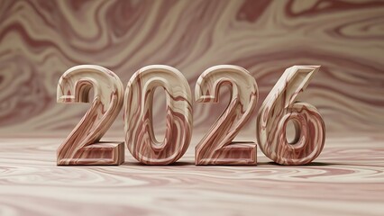 Three dimensional marble number 2026 standing on a matching surface