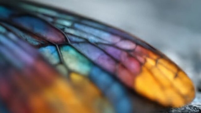 Close up of vibrant dragonfly wings displaying intricate patterns and color