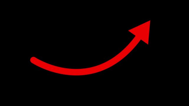 Red arrow animation in 4K with transparent background, animated directional arrow for video overlays, presentations, and UI elements