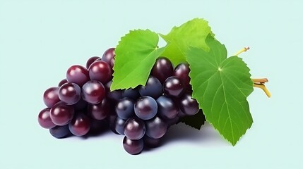 Freshly picked dark grapes with vibrant green leaves, a healthy and delicious snack for a balanced lifestyle, perfect for fruit lovers