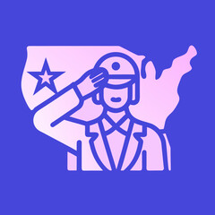 Soldier saluting in front of U S map with star salute