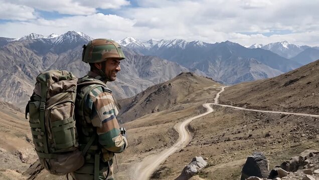 Indian military person turning toward camera with a confident expression
