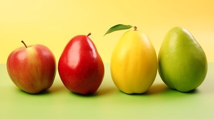 Delicious vibrant apples and pears in a row, perfect ingredients for a healthy lifestyle campaign or colorful food blog, fresh and inviting