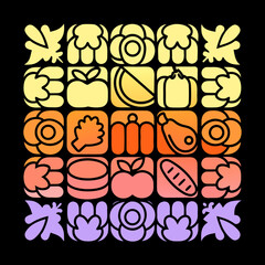 Thanksgiving food icons seamless pattern gradient colors