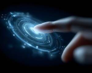 Hand touch digital hud interface futuristic technology background with eye, guard, firewall, shield, check, secure, password