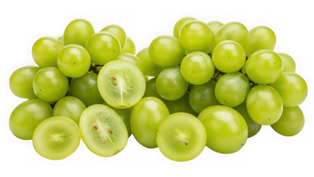 Fresh green grapes cluster isolated on black background