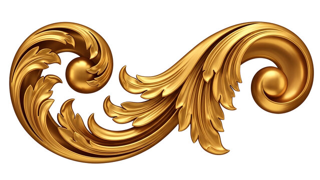 Elegant golden baroque ornament design isolated with intricate swirling details