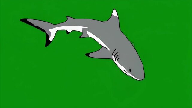 Animated Grey Shark Illustration Swimming On Green Background.