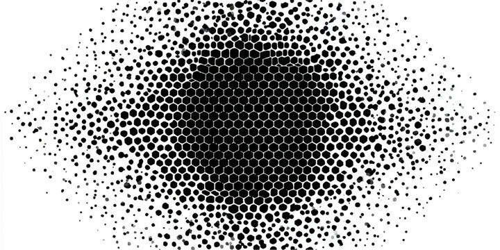 Abstract black and white hexagonal pattern with gradient effect and fading edges