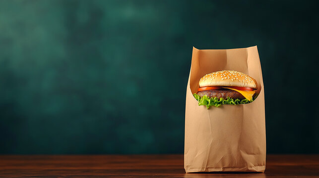 Fast-food bag with a burger and options for branding in a casual dining environment