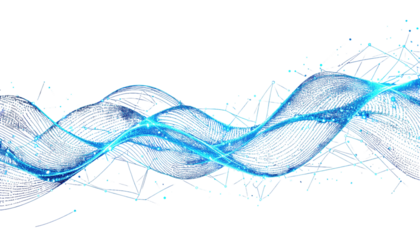 Blue, flowing wave of light with interconnected nodes