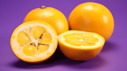 Fresh lemons on vibrant purple, perfect for healthy recipes and bright designs, add a pop of citrus flavor to your next project with this vibrant scene