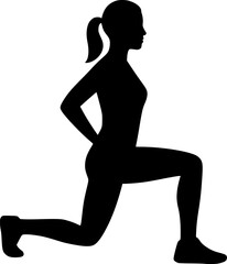 Black silhouette of a woman performing lunges. Fitness, exercise, workout, gym, training, health
