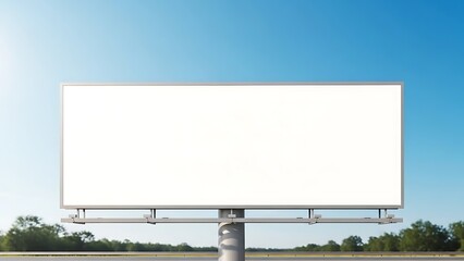 Obraz premium Blank billboard stands tall against a clear blue sky ready for advertising campaigns and marketing messages in a simple yet effective outdoor communication strategy
