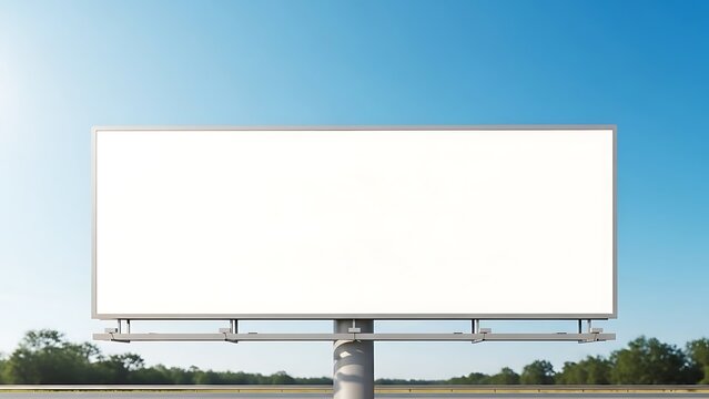 Blank billboard stands tall against a clear blue sky ready for advertising campaigns and marketing messages in a simple yet effective outdoor communication strategy