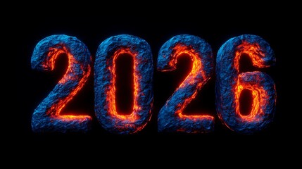 A vibrant, glowing representation of the numbers "2026" in a textured, fiery style against a black background.