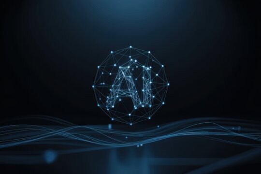 Artificial intelligence concept with glowing letter A inside a connected sphere representing data