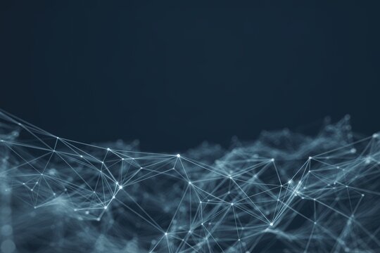 Digital network connection pattern with glowing points and lines on a dark blue background - Powered by Adobe