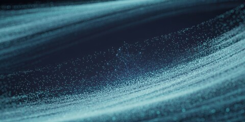 Flowing particle streams forming a dynamic wave pattern on a dark background