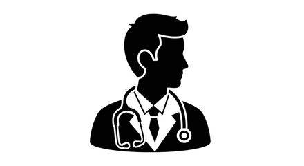 Silhouette of a Doctor with Stethoscope Healthcare Professional Icon.