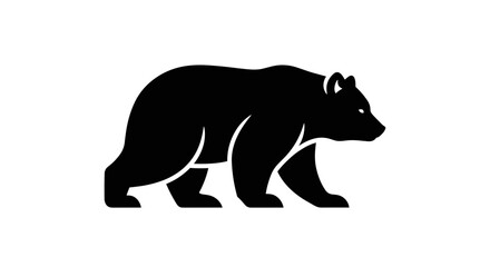 Silhouette of a Majestic Bear Walking on White Background.