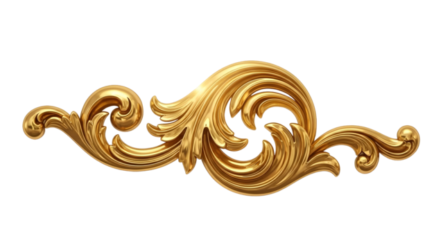Elegant golden floral ornament with baroque style details for decoration purpose
