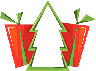 Christmas frame from gifts and christmas tree